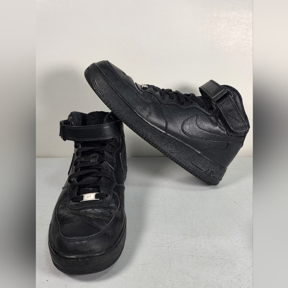 Nike Mens Air Force 1 Mid 07 Triple Black 315123-001 Leather Sneakers Size 12